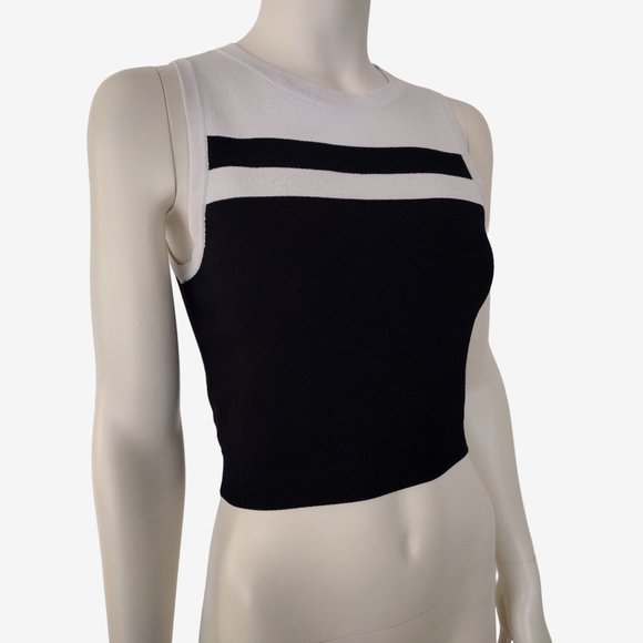 Forever 21 Black White Color Block Sleeveless Smooth Knit Cropped Top S - Picture 3 of 8